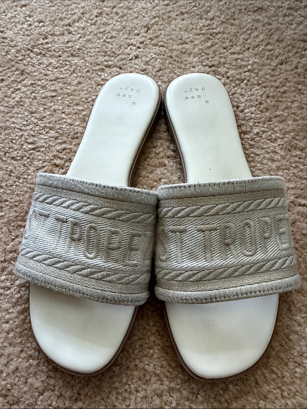 a new day St. Tropez Embroidered Slide Sandals - Beige